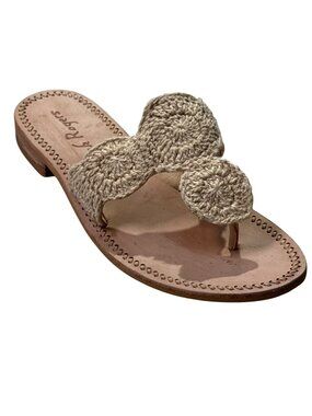 JACK ROGERS Woven Crochet Thong Sandals Beige Womens Size 7M Leather Sole